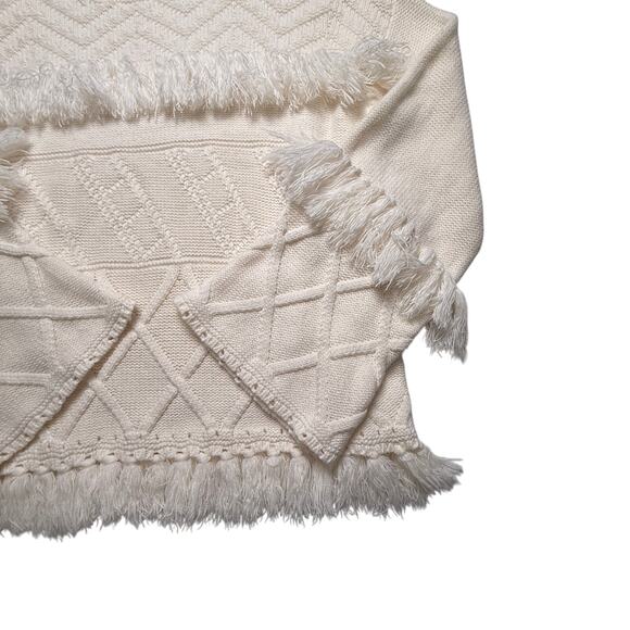 Gianni Bini Fringe Knit Sweater Cream High Neck Textured Boho Western Medium - Picture 4 of 16